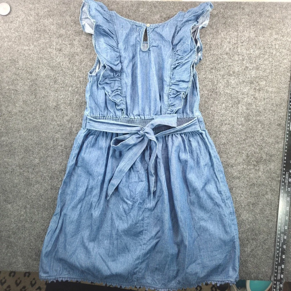 D-Signed Disney Girls Blue Chambray Denim Ruffle Floral Dress Size M 10/12